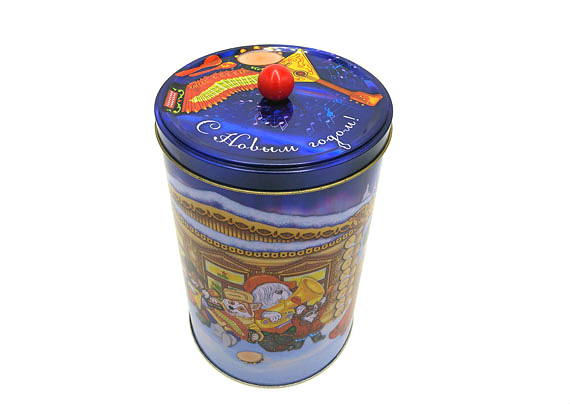 Round Christmas Festival Tinbox With Handle