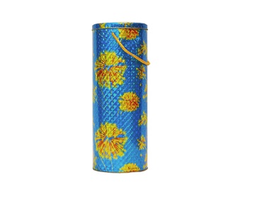 Dia.127x335mm round shape gift tin can with rope