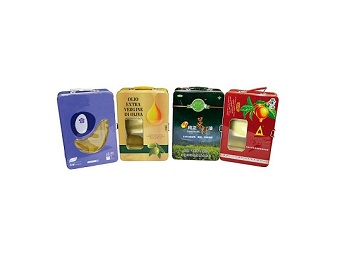 Rectangular olive oil gift metal packaging with transparent window