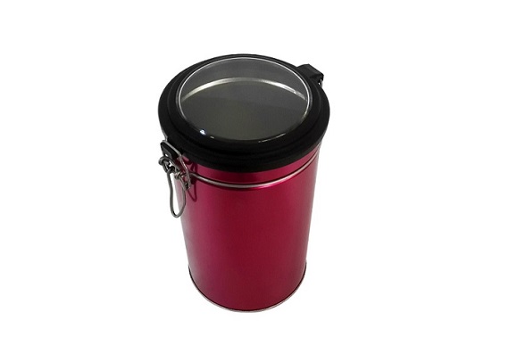 Dia.110x190mm round tea tin can coffee metal can with transparent window and lock