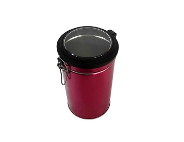 Dia.110x190mm round tea tin can coffee metal can with transparent window and lock