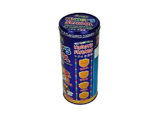 Dia.108x252mm round biscuit tin can with cartoon design
