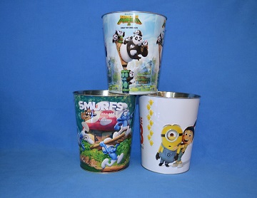2.4L popcorn candy tin bucket with colorful artwork design