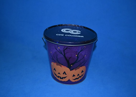 1.8L popcorn candy tin bucket with flat lid and handle