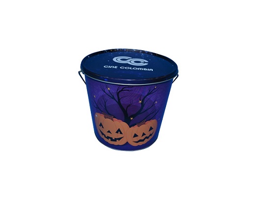 1.8L candy bucket with flat lid and metal handle