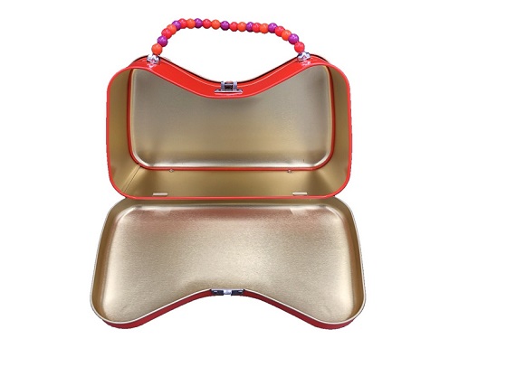 HT12 luxury handle tin box metal box with beautiful bead chain