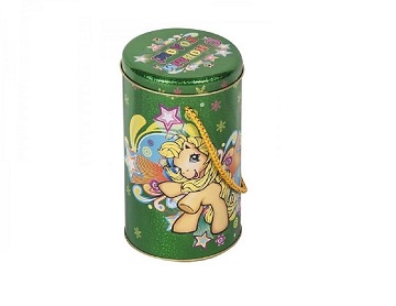 Beautiful laser printing round gift tin can with rope