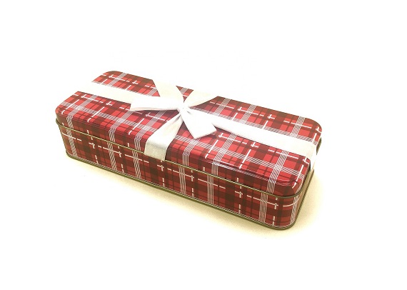 Factory direct rectangle gift tin box with colorful silk ribbon