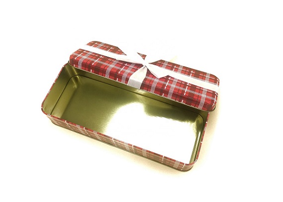 Factory direct rectangle gift tin box with colorful silk ribbon