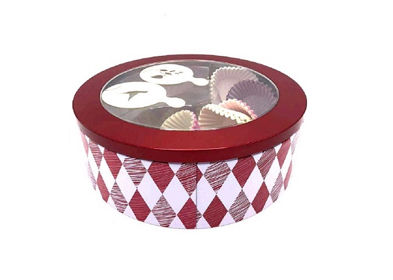 2022 factory hot sale big size round cake tin box with plastic clear window