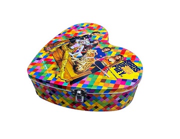 factory hot sale heart shape metal handle tin box with lock
