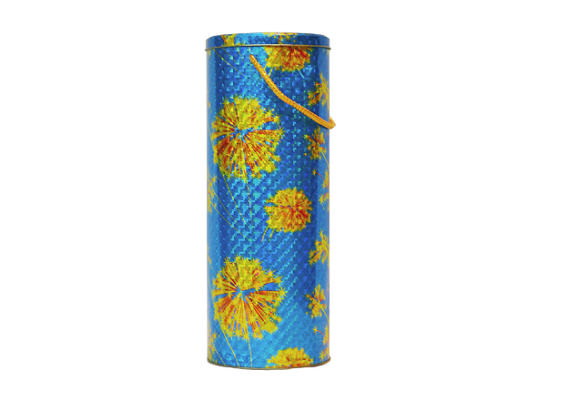 factory high quality laser printing round shape gift tin can with rope