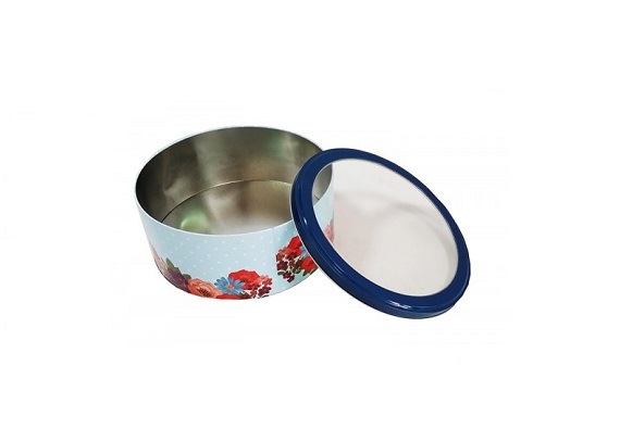 customized design round cake tin box with window