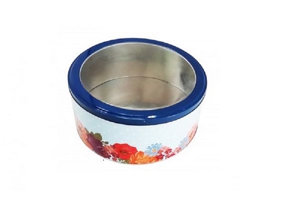 customized design round cake tin box with window