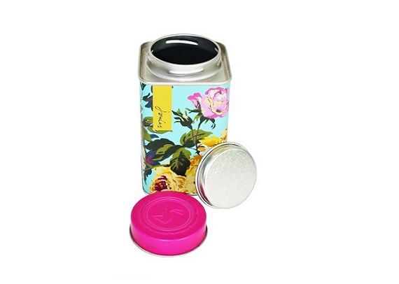 Pretty square rose tea tin box