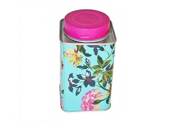 Pretty square rose tea tin box